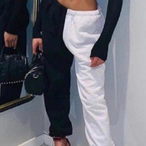 black and white half and half joggers